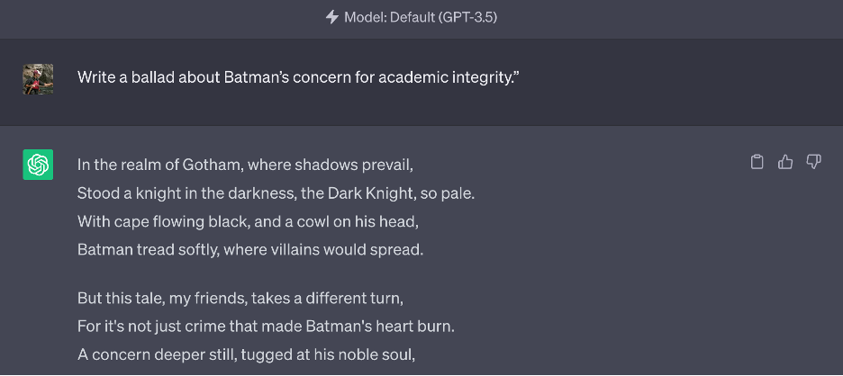 screenshot of chatgpt conversation about batman